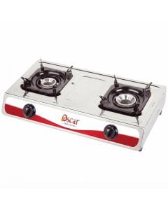Oscar OG842 2-Burner Gas Stove, Stainless Steel Cooktop, Auto Piezo Ignition, Cast Iron Burners, Easy Clean | Silver