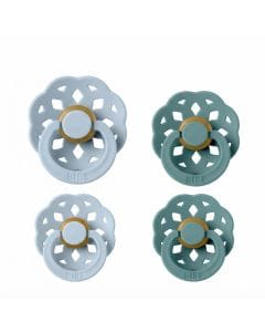 BIBS Boheme Pacifiers Size 2 6+ Months 2 Pack, Natural Rubber Latex Nipple, Seamless Feeding Transition, Gentle Shield Design - Baby Blue/Island Sea
