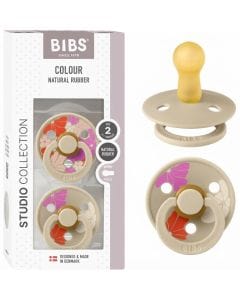 BIBS Morning Bloom Latex Pacifiers Studio Colour Size 2 6+ Months 2 Pack, Timeless And Elegant Design, Lightweight Shield - Vanilla Mix