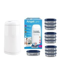 Angelcare Dress Up Bin Octagonal With 10 Refill Bundle, Advanced OdourSeal Technology, High Capacity Storage – Gray
