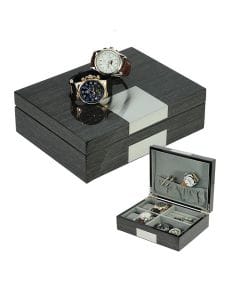 Luxury Signature Premium Wooden Watch & Cufflink Box, Ginkgo Veneer, High Gloss Finish, Elegant Display Storage Case | 250x190x78mm