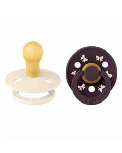 BIBS Latex Holiday Bow Pacifier Colour Size 1 0+ Months 2 Pack, Round And Soft Nipple, Anti-Irritation Shield, Skin-Like Softness - Ivory/Plum