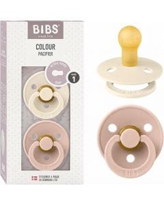 BIBS Latex Round Pacifier 0-6 Months Size 1 2 Pack, Vents For Air Circulation, Round Nipple Shape, Lightweight And Timeless Design - Ivory/Blush