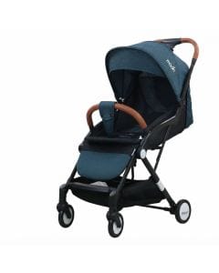The Moon Brand Ritzi Lightweight Travel Stroller, Compact Cabin Foldable Pushchair with Reclining, Up to 18 kg, 0 Months+, 5-Point Safety Belt | Black/Blue 