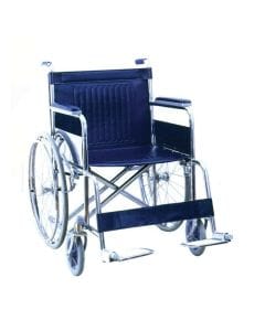 CareMax CA905 Steel Chrome Wheelchair, Foldable Manual Wheelchair, High-Strength Steel Frame, Adjustable Footrests | Chrome Finish 