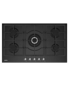 Simfer Trend Series 90cm Built-In Gas Hob, 5 Gas Burners, Wok Burner, Front Controls, Black Glass Surface | Black - SMFBHGTR90