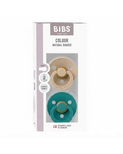BIBS Latex Pacifier Colour Size 2 6-18 Months 2 Pack, Round And Soft Nipple, Anti-Irritation Shield, Skin-Like Softness, Flexible And Durable - Scuba/Taupe