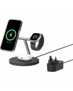 Belkin BoostCharge 3-in-1 Qi2 Wireless Charging Station, MagSafe-Compatible Fast Charger for iPhone, Apple Watch and AirPods