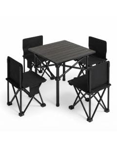 MOMENT Folding Camping Table with Four Chairs, Portable Roll-Up Picnic Table Set with Sturdy Metal Chairs