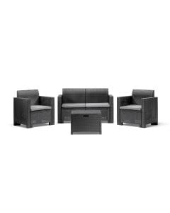 BICA Nebraska 2 Garden Furniture Set for 4, Polypropylene Outdoor Lounge Set, 2 Armchairs, 1 Two-Seater Sofa & 1 Cushion Storage Table | 9067.4 | 8003723490679