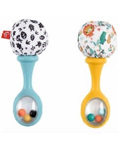 Fisher-Price Rattle & Rock Maracas Baby Sensory Toys, Set of 2 Musical Shakers with High-Contrast Patterns, 3 Months+