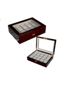 Luxury Signature Premium 10-Slot Wooden Watch Box, Dark Cherry High Gloss Finish, Soft Ivory Velvet Lining, Glass Display Lid