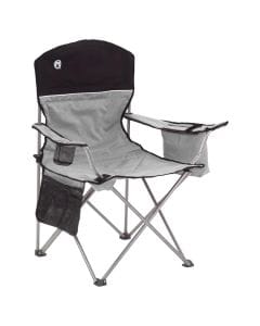 Coleman Cooler Quad Camping Chair, Folding Outdoor Chair with 4-Can Cooler, Cup Holder, Storage Pocket and Adjustable Armrests | Grey & Black