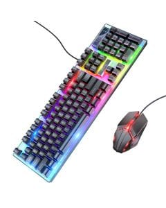 HOCO GM18 Luminous Gaming Keyboard & Mouse Set, RGB Backlit Wired Combo, Ergonomic Design, USB Plug & Play - Black