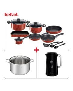 Tefal G6 Tempo Flame 14-Piece Cookware Set Red C3079383 + Intuition Stockpot 28cm B8649004 + Smart'N Light Digital Kettle 1.5L KO853 Bundle (603001000017120 + 603001000016991 + 603001000003958)