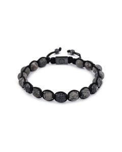 Atolyewolf Matt Grey Jasper Shambala Bracelet, Natural Jasper Stone Beads, Oxide Plated 925 Sterling Silver Balls, CZ Diamond Details & Logo | Grey