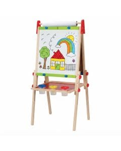 Hape All-in-One Wooden Kids Art Easel - Adjustable Height, Double-Sided Magnetic Whiteboard