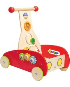 Hape Wonder Walker Wooden Toddler Push and Pull Activity Toy - Rolling Baby Walker with Gears, Red