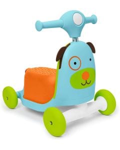 Skip Hop Zoo Dog Ride On 3 in 1 Scooter 12+ Months, Adjustable Handle For Comfortable Standing Height, Three Ways To Play - Multicolour
