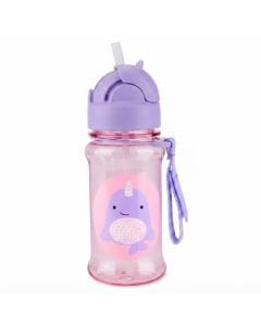 Skip Hop Zoo Narwhal Tritan Renew Straw Bottle 355ml, Straw Flips Down To Seal Closed And Stay Clean, Handy Grab Strap, Dishwasher Safe - Multicolour