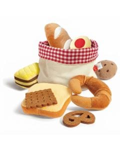 Hape Toddler Bread Basket Pretend Play Food Set - Soft Felt Bakery Toy with Toast & Croissant
