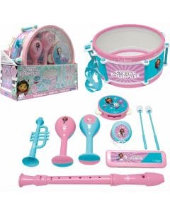 Lexibook Gabby's Dollhouse 7-Piece Musical Instrument Set Kids Toy Drum, Maracas Pink and Blue