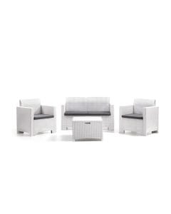 BICA Nebraska 2 Garden Furniture Set for 4, Polypropylene Outdoor Lounge Set, 2 Armchairs, 1 Two-Seater Sofa & 1 Cushion Storage Table - White | 9067 | 8003723090671