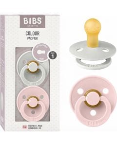 BIBS Latex Round Pacifier 0-6 Months Size 1 2 Pack, Vents For Air Circulation, Round Nipple Shape, Lightweight And Timeless Design - Haze/Blossom