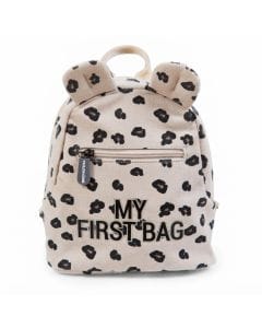 Childhome Canvas Kids My First Bag, Leopard Pattern, Adjustable And Removable Chest Strap, Water-Resistant Fabric, Secure And Comfortable Design - Ecru