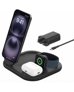 Belkin BoostCharge 3-in-1 Foldable Charging Station, Qi2 15W Magnetic Wireless Fast Charger for iPhone, Apple Watch and AirPods