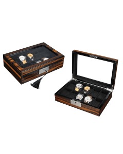 Luxury Signature 10 Slots Wooden Watch Box, MDF Ebony Finish, Black Velvet Lining, Luxury Watch Storage Case with Key Lock Set, 315x210x85mm