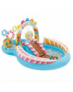 Intex Candy Zone Play Center, Inflatable Kids Pool with Water Sprayer, Outdoor Summer Water Play, Multicolor