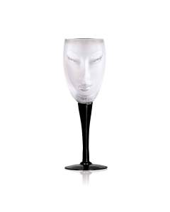 Maleras Electra Wine Glass Clear, Mouth-Blown Swedish Crystal Glass, Black Stem, 45cl Capacity, Handcrafted & Signed by Mats Jonasson
