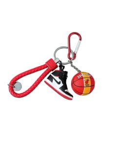Luxury Signature Miami Heat Keychain Set, Basketball Team Logo Keyring, Red Rope & Red Black White Sneaker Charms