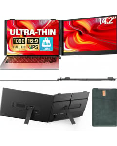V2COM Laptop Screen Extender, 14-Inch 1080P FHD IPS Portable Monitor, Ultra-Thin & Lightweight, Plug & Play via Type-C/HDMI, Fits 13-17 Inch Laptops, 1.3 lbs - Black