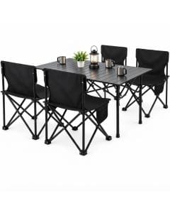 MOMENT Folding Camping Table with Four Chairs, Portable Roll-Up Picnic Table Set with Storage Bag