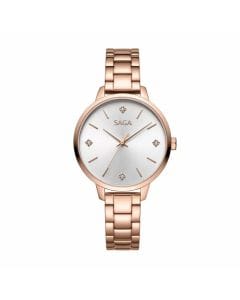 Saga Women Watch, 33 mm Dial, Rose Gold Stainless Steel Case, Elegant Analog Design
