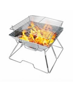 Odoland 2-in-1 Portable Charcoal Grill and Fire Pit, Collapsible Stainless Steel Camping Firepit for Outdoor Cooking