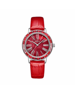 Saga Stella Crimson Women Watch, 35mm Stainless Steel Case, Ronda Swiss Made 763 Quartz Movement, Genuine Leather Strap
