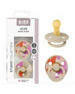 BIBS Morning Bloom Latex Pacifiers Studio Colour Size 1 0+ Months 2 Pack, Timeless And Elegant Design, Lightweight Shield - Vanilla Mix