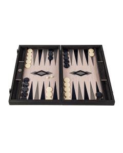 Manopoulos Grid Wood Illusion Backgammon, Handmade Inlaid Wood Board with Walnut & Oak Points, Luxury Travel Game Set, 48x30cm