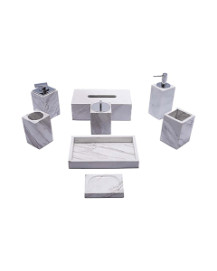 Luxury Signature Marble Bathroom Accessories Set, 8-Piece Bathroom Organizer Collection, Soap Dispenser, Tissue Box Holder, Vanity Tray, Chrome Accents