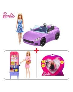 Barbie Doll And Vehicle Playset + Malibu Goes Shopping Playset + Art Kits Bundle (603001000016083 + 603001000016070 + 603001000000789)