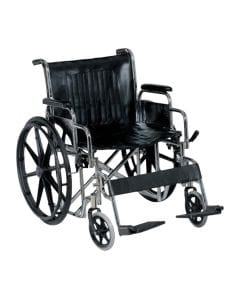 CareMax CA905B Steel Chrome Wheelchair | High-Strength Steel Material, Height-Adjustable Footrests | Classic Foldable Frame for Easy Transport | Black