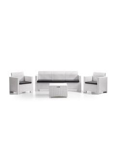 BICA Nebraska 3 Garden Furniture Set for 5, 2 Armchairs, 3-Seater Sofa & 1 Cushion Storage Table, Polypropylene - White | 9068 | 8003723090688