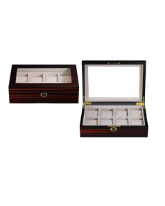 Luxury Signature 8 Slots Wooden Watch Box, Ebony Finish, Matte Wooden Case, Ivory Velvet Interior, Large 60mm Watch Pillows