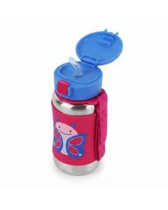 Skip Hop Zoo Butterfly Stainless Steel Straw Bottle 12+ Months 350ml, No-slip Silicone Sleeve, Flexible Straw Flips Down To Stay Clean - Multicolour