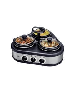 ALM 3 Pot Buffet Food Warmer & Slow Cooker, 120W, Detachable Design for Easy Cleaning, Tempered Glass Lids | ALM-SC310