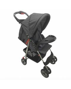 The Moon Brand Bezik One-Hand Fold Travel Stroller - Newborn to 24kg Infant Pram, Multi-Position, 0 Months+, 5-Point Harness | Dark Grey