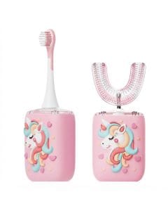 Moxedo Kids 2-in-1 U-Shaped Electric Toothbrush, 5 Ultrasonic Brushing Modes, 360° Oral Cleaning, Rechargeable & IP64 Waterproof | Pink - MX-TB022